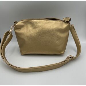 IMC Metallic Gold Pebbled‎ Vegan Leather Crossbody Bag Adjustable Strap Small